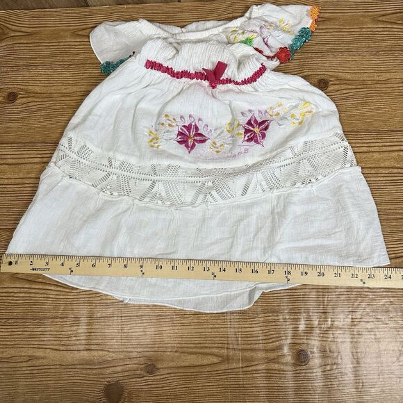 Embroidered Mexican Dress Girls White Flower Patterns 24” Length - Picture 9 of 16